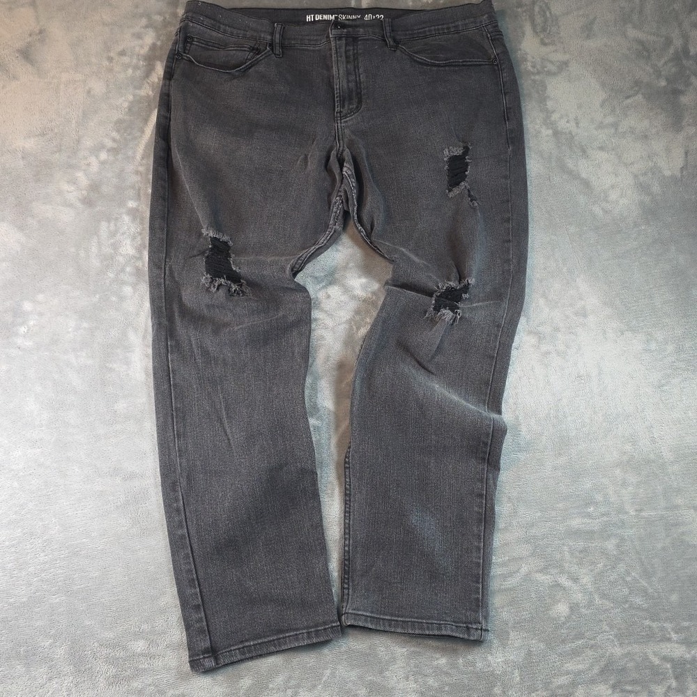 Hot Topic Denim Skinny 40x32 (40X31) Dark Grey Thrashed Skate Street